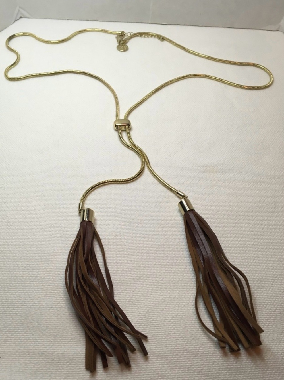 White House Black Market Gold-Tone statement Necklace with Brown Tassels